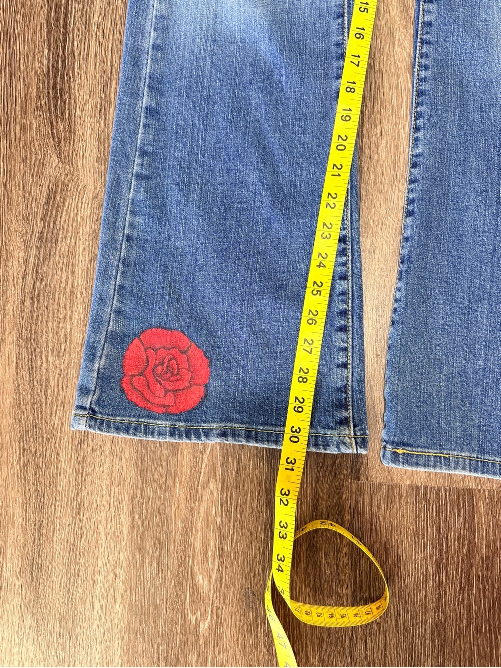 Vintage Levi's 519 Blue flare Denim Jeans with Red Rose & Wing size 11 Women’s - Picture 15 of 15